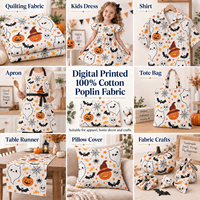 Tissu en coton léger 65 g/m² imprimé numériquement personnalisé, motif citrouille fantôme d'Halloween mignon, idéal pour les vêtements pour enfants et les loisirs créatifs