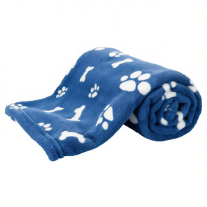 Manta de Felpa para Mascotas de 100x75 cm, Azul con Estampado de Patas y Huesos, para Perros y Gatos - Product Image 2
