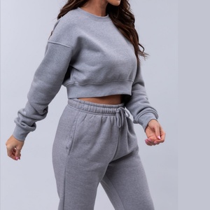 Sudadera Corta de Felpa Gris Jaspeado con Hombros Caídos y Cuello Redondo para Mujer, en Oferta - Product Image 2