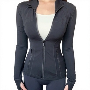 Women's Full Sleeve Solid Color Stand Neck Zipper Front Yoga Jacket Skinny Fit Activewear Sportswear - Product Image 1