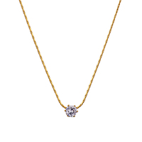 Kalung korea elegan baja tahan karat dengan liontin, Kalung berlian Lab emas padat 14K untuk wanita anak perempuan