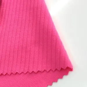 Color sólido personalizado 92% poliéster reciclado 8% Spandex elástico costilla de tejido de punto para la tela de verano