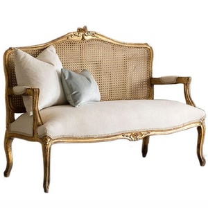 Hot Selling Farmhouse Vintage Classic Wood <b>Rattan</b>/cane Fabric love Seat Living Room Designs - Product Image 2