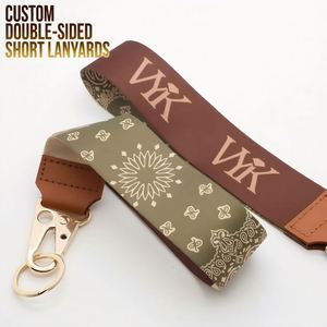 Custom Corporate Event Gift Double Side Sublimation Printing Short Lanyards Gold Metal Hook Keychain Lanyard - Product Image 1