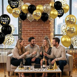 Palloncini per Capodanno, Palloncini Neri e Dorati con Stampa di <span class=keywords><strong>Buon</strong></span> <span class=keywords><strong>Anno</strong></span>, Palloncini con Coriandoli per Decorazioni di Capodanno, Laurea e Compleanno - Product Image 3