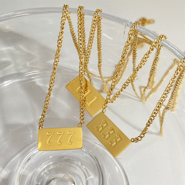 Trendy Lucky Angel Number Necklace Cuban Chain 111 to 999 Gold Plate Stainless Steel 18k Gold Plated Engraving Numbers
