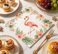 Serviettes de table jetables à 2 plis, motif floral flamant rose tropical, pliage en 4