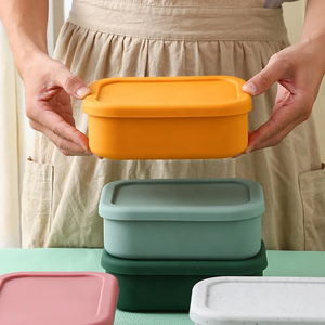 Diskon besar 2 kompartemen wadah makanan silikon kotak Bento silikon kualitas makanan mudah dibersihkan kotak penyimpanan makanan silikon - Product Image 5