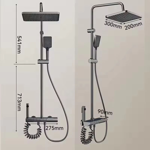 OEM New LED Display Gray Aluminium Rectangle <strong>Shower</strong> <strong>Head</strong> Set Massage Jet Spray Metered Faucets Hotel Apartment Thermostatic - Product Image 4