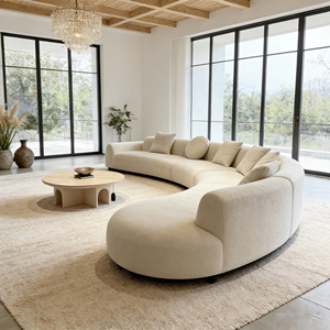 Canapé modulaire de style Wabi-Sabi, grand format, blanc, courbé, personnalisable en taille et en matériau, pour salon - Product Image 1
