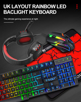Pack de jeu filaire TF800 comprenant un kit 4 pièces avec clavier LED, souris RGB, grand tapis de souris et casque supra-auriculaire