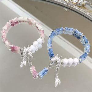 Chinese Style Platinum <b>Beaded</b> Bamboo Joint <b>Bracelet</b> with Butterfly Charm <b>Gold</b>/Silver Plated Sweet Style Jewelry for Women Girls - Product Image 2
