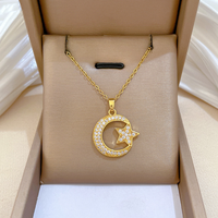 Collier HWASAN Star Moon Zircon, élégant, tendance, polyvalent, magnifique, chaîne de clavicule pour femmes, acier inoxydable plaqué or