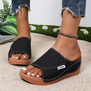 QF1 Simple wide-strip slip-on <b>sandal</b> | Platform heel heightening + Anti-slip sole, suitable for daily outings - Product Image 1