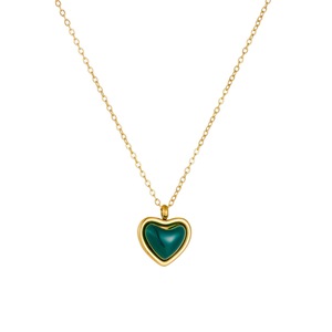 Green Resin Heart Pendant Necklace Gold Plated Stainless Steel Clavicle Chain Daily Wear Gift Jewelry N4252 - Product Image 5