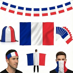 Набор болельщика Чемпионата мира <span class=keywords><strong>2026</strong></span> по футболу во Франции: водонепроницаемые полиэстеровые флаги, накидка, сумка на шнурке, повязка на голову, маска для лица, футбольные аксессуары - Product Image 1