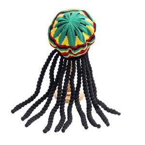 Chapeau arc-en-ciel jamaïcain tricoté, avec fausses tresses et béret, chapeau de Noël Rastafari avec dreadlocks - Product Image 4
