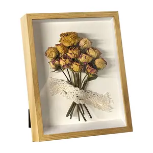 3d etkisi Mini kurutulmuş çiçekler gölge kutusu fotoğraf resim çerçevesi katı ahşap ev dekor için