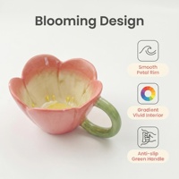 Mug Keramik Kopi Motif Bunga Lukis Kreatif, Cangkir Keramik Bentuk Bunga Elegan, Desain Floral, Peralatan Minum Dekoratif