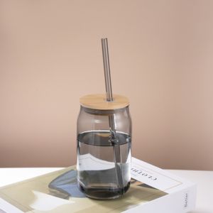 Tazza in <span class=keywords><strong>Vetro</strong></span> Borosilicato Personalizzata, 16oz 500ml, per Caffè, Succo, Latte, Bevande Fredde, con Coperchi e Cannucce, Vendita all'Ingrosso - Product Image 5