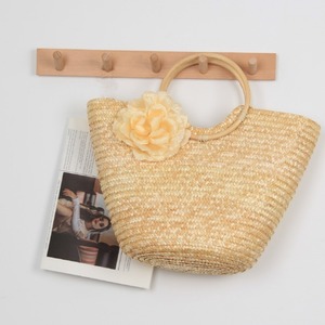 Alla moda e semplice borsa Tote fatta a mano in paglia con manico in tessuto a fiori borsa da spiaggia con chiusura a cerniera - Product Image 2