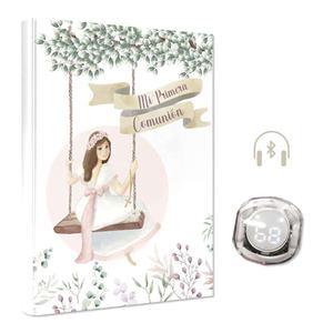 Livre Ma Première Communion pour Filles avec Balançoire et Écouteurs Bluetooth 24x2 cm Décoration Élégante Événement Religieux - Product Image 1