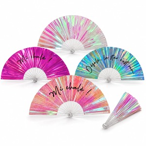 Custom Logo Holographic Laser Painted Handheld <b>Fan</b> Large <b>Folding</b> Rave Festival Disco Party Home Decoration - Product Image 2
