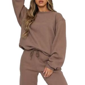 New Fashion Streetwear Oversized Brown Women Tracksuits Crewneck <b>Hoodies</b> and Joggers 2pcs Set Tracksuit for Women - Product Image 1