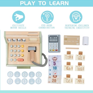 Ensemble de jouets éducatifs <span class=keywords><strong>en</strong></span> <span class=keywords><strong>bois</strong></span> pour enfants, <span class=keywords><strong>caisse</strong></span> <span class=keywords><strong>enregistreuse</strong></span> artificielle de supermarché, machine de vente de pièces de monnaie, maison de jeu pour garçons et filles - Product Image 5