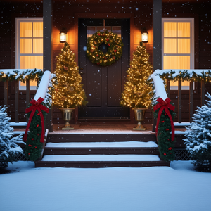 Set de Decoraciones Navideñas Preiluminadas con Luces LED Blanco Cálido, 2 Árboles Decorativos, Bayas Rojas, Piñas, Guirnalda y Corona de Pino Verde - Product Image 2