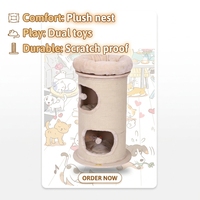 Arbre à chat en bois de luxe, tour d'escalade moderne pour chat, design antidérapant écologique, 2 niveaux, intérieur/extérieur, toutes saisons