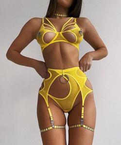 ZZYUP-Lencería de encaje transparente para el Día de San Valentín para mujer, lencería erótica Sexy, con bordado amarillo - Product Image 4