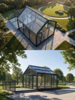 Ruang Ekstensi Rumah Kaca Segitiga Modern Tahan Badai Ramah Lingkungan dengan Kaca Low-E, Terbuat dari Aluminium, untuk Hunian di Taman
