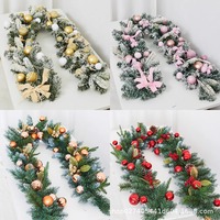 Guirlande de Noël scintillante motif flocon de neige, style européen, en PVC, décorations nœuds et boules pour vitrines de centres commerciaux et escaliers