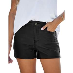 2025 pantalones cortos vaqueros elásticos de cintura alta para mujer, pantalones vaqueros con aspecto de piel sintética con bolsillos, cómodos y elegantes - Product Image 3