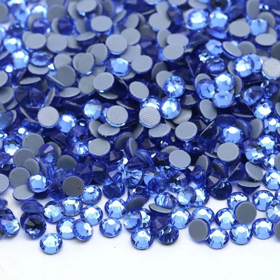 Top Kwaliteit Strass Sapphire Hot Fix Steentjes Ontwerp Voor Kleding Flat Terug Gems Lron Op Hot Fix Glas Nail Art