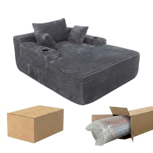 US Stock Ready to Ship <strong>Grey</strong> Corduroy 2 Seater Modular Cloud Sofa Vacuum Compression Sofa <strong>Loveseat</strong> with Cup Holders - Product Image 4
