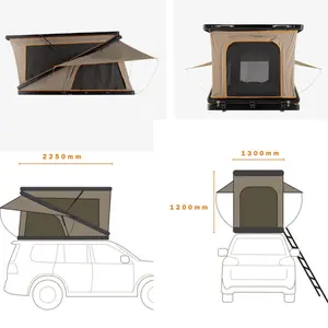 POP tenda atap perjalanan luar ruangan, tenda atap atas mobil mendaki, cangkang keras aluminium 2-4 orang