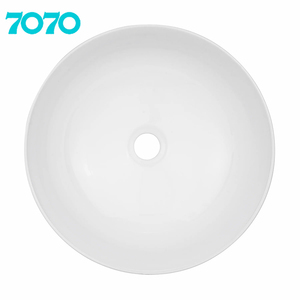 Lavabo rond moderne de haute qualité pour petite salle de bain, petit lavabo ovale en céramique artistique à poser, évier à montage sur comptoir avec robinet à trou unique - Product Image 4
