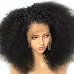 Perruque courte à <span class=keywords><strong>coupe</strong></span> droite en dentelle profonde, afro bouclée crépue douce, sans colle, densité 200%, mélange noir naturel, pour femmes avec <span class=keywords><strong>cheveux</strong></span> de bébé - Product Image 5
