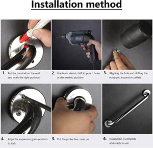 Specchio lucido 304 in acciaio inox maniglione bagno disabili anziani corrimano dritto - Product Image 6