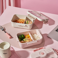 Boîte à lunch en plastique mignonne à double étage, scellée et compatible micro-ondes, avec 2 compartiments, sans BPA, capacité de 800 ml, pour étudiants et adultes