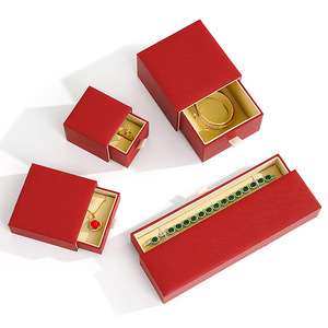 Supplier Customizable Logo High-end Red Leatherette Paper Drawer <b>Jewelry</b> Set <b>Boxes</b> for Ring Pendant Necklace Bracelet Wedding - Product Image 1