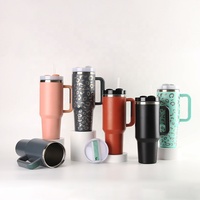 Mug Perjalanan Camping Personalisasi Grosir, Stainless Steel 40oz, Vakum Terisolasi, Tumbler Glitter Ramah Lingkungan, Pegangan Tangan, Tahan Panas
