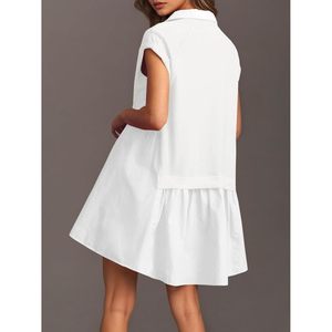 Robe courte d'été pour femmes, manches courtes, col en V, style décontracté, 100% coton, style patchwork - Product Image 3