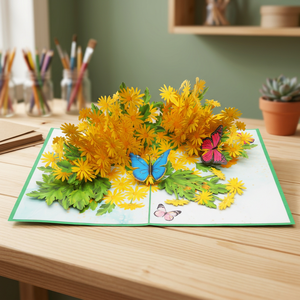 Carte pop-up 3D personnalisée en papier découpé, motif marguerite jaune, style amour, cadeaux du Poisson d'avril, impression offset - Product Image 3