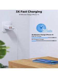 <span class=keywords><strong>Chargeur</strong></span> 20W Blockcharge et câble de données Câble de données 3 ports PD USB C & USB <span class=keywords><strong>a</strong></span> <span class=keywords><strong>Chargeur</strong></span> mural Type C Compatible pour iPhone 12-16 Pro Max - Product Image 3