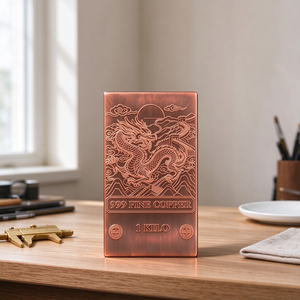 Barre de cuivre fin 999 de 1 kg avec motif de dragon chinois gravé, pièce d'art de collection en métal - Product Image 2