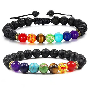 Pierre naturelle <span class=keywords><strong>7</strong></span> Chakra <span class=keywords><strong>Bracelet</strong></span> de pierres précieuses Soulagement de l'anxiété Énergie de guérison Bonne chance Santé <span class=keywords><strong>Oeil</strong></span> de <span class=keywords><strong>tigre</strong></span> Pierre de lave <span class=keywords><strong>Bracelet</strong></span> perlé - Product Image 1