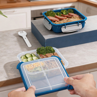Vente en gros de boîte à salade carrée scellée de grande capacité à deux niveaux avec couvercle en plastique écologique de 1,45 L pour les pique-niques en plein air et les déjeuners